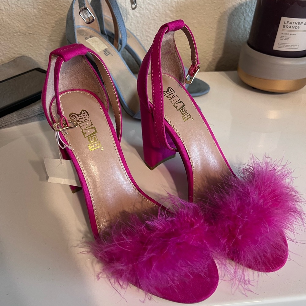 Brash Pink Feathered Stiletto Heels